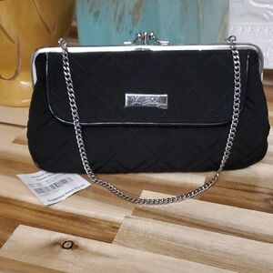 Vera Bradley Kisslock Wallet Classic Black Quilted with Silver Chain